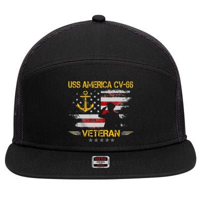 USS America CV 66 Aircraft Carrier Veteran Flag Veterans Day 7 Panel Mesh Trucker Snapback Hat