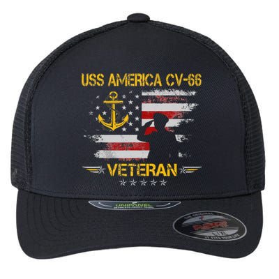 USS America CV 66 Aircraft Carrier Veteran Flag Veterans Day Flexfit Unipanel Trucker Cap