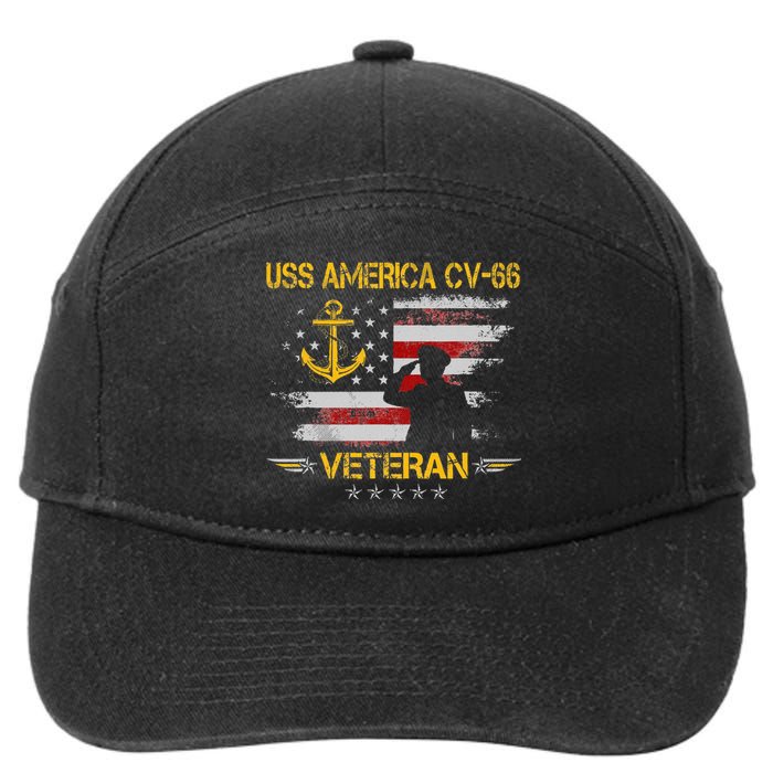 USS America CV 66 Aircraft Carrier Veteran Flag Veterans Day 7-Panel Snapback Hat