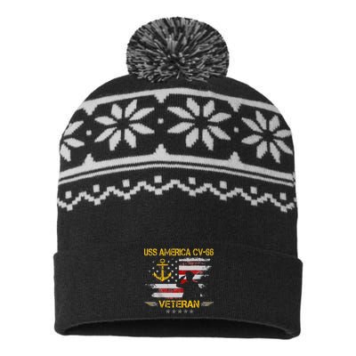 USS America CV 66 Aircraft Carrier Veteran Flag Veterans Day USA-Made Snowflake Beanie