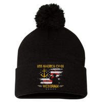 USS America CV 66 Aircraft Carrier Veteran Flag Veterans Day Pom Pom 12in Knit Beanie