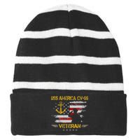 USS America CV 66 Aircraft Carrier Veteran Flag Veterans Day Striped Beanie with Solid Band