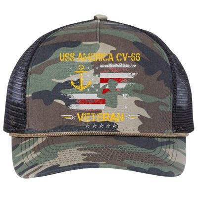 USS America CV 66 Aircraft Carrier Veteran Flag Veterans Day Retro Rope Trucker Hat Cap