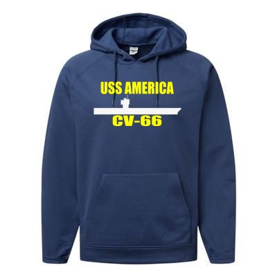 Uss America Cvgift66 Aircraft Carrier Sailor Veterans Day Gift Performance Fleece Hoodie