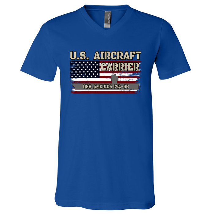 Uss America Cvagift66 Aircraft Carrier Veterans Day Fathers Day Gift V-Neck T-Shirt