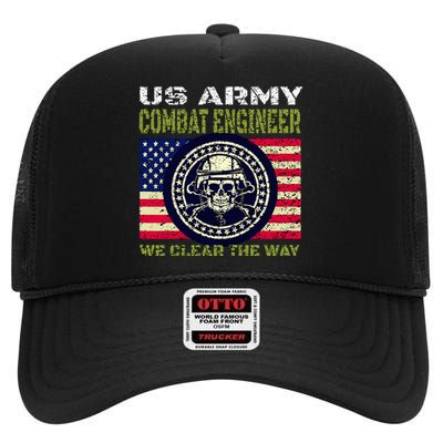 US Army Combat Engineer US Flag Patriotic Military High Crown Mesh Back Trucker Hat