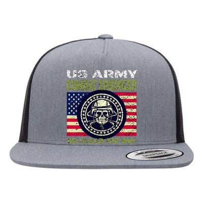 US Army Combat Engineer US Flag Patriotic Military Flat Bill Trucker Hat