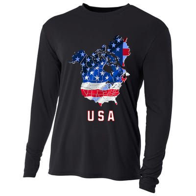 Usa And Canada Map Annex Canada 51st State Trump Greenland Cooling Performance Long Sleeve Crew