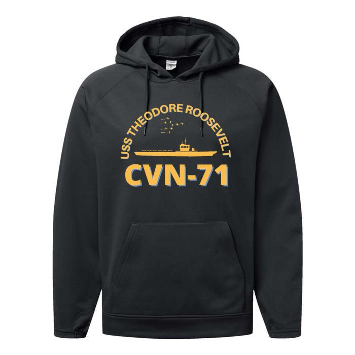 Us Aircraft Carrier Cvn71 Uss Theodore Roosevelt Performance Fleece Hoodie