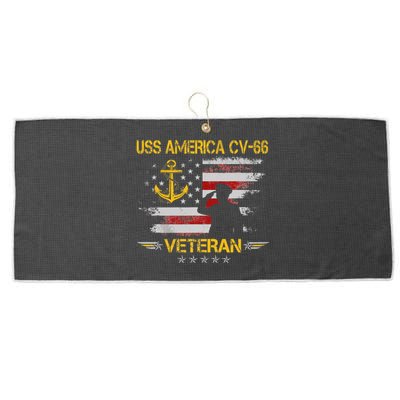 USS America CV66 Aircraft Carrier Veteran Flag Veterans Day Large Microfiber Waffle Golf Towel