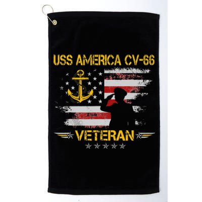 USS America CV66 Aircraft Carrier Veteran Flag Veterans Day Platinum Collection Golf Towel