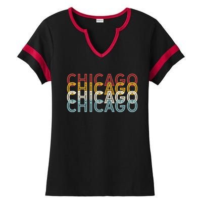 Us American City 70S Retro Usa Vintage Chicago Ladies Halftime Notch Neck Tee