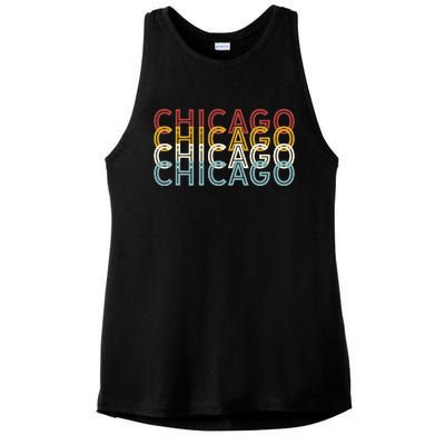 Us American City 70S Retro Usa Vintage Chicago Ladies PosiCharge Tri-Blend Wicking Tank