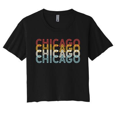 Us American City 70S Retro Usa Vintage Chicago Women's Crop Top Tee