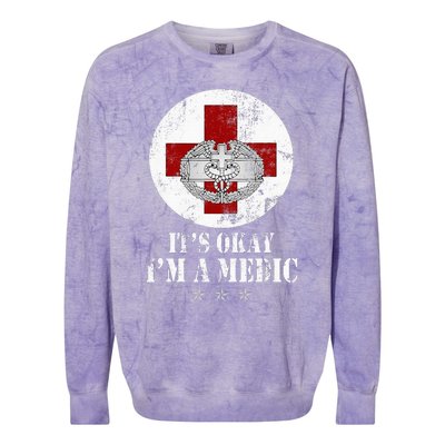 U.S. Army Combat Medic Veteran Its Okay Im A Medic Vintage Colorblast Crewneck Sweatshirt