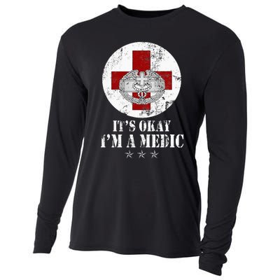 U.S. Army Combat Medic Veteran Its Okay Im A Medic Vintage Cooling Performance Long Sleeve Crew