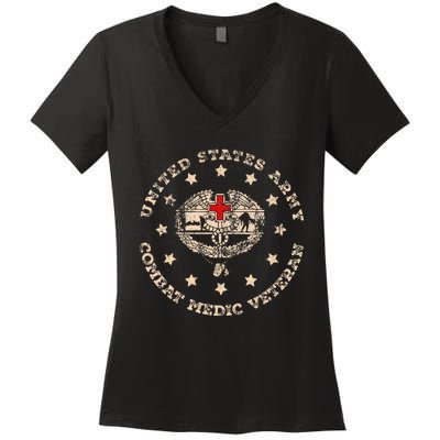 U.S Army Combat Medic Veteran Medical Military Flag Vintage Women's V-Neck T-Shirt