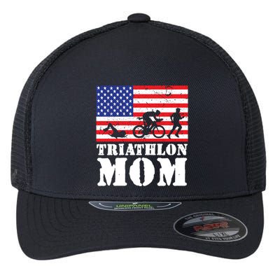 Usa American Distressed Flag Triathlon Mom For Her Gift Flexfit Unipanel Trucker Cap