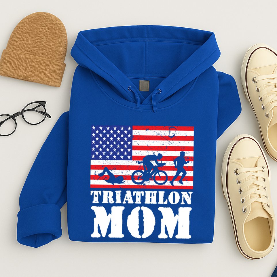 Usa American Distressed Flag Triathlon Mom For Her Gift Hoodie