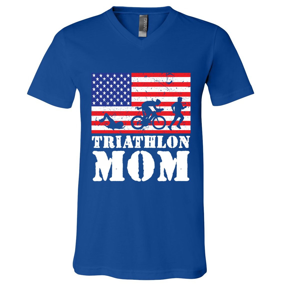 Usa American Distressed Flag Triathlon Mom For Her Gift V-Neck T-Shirt