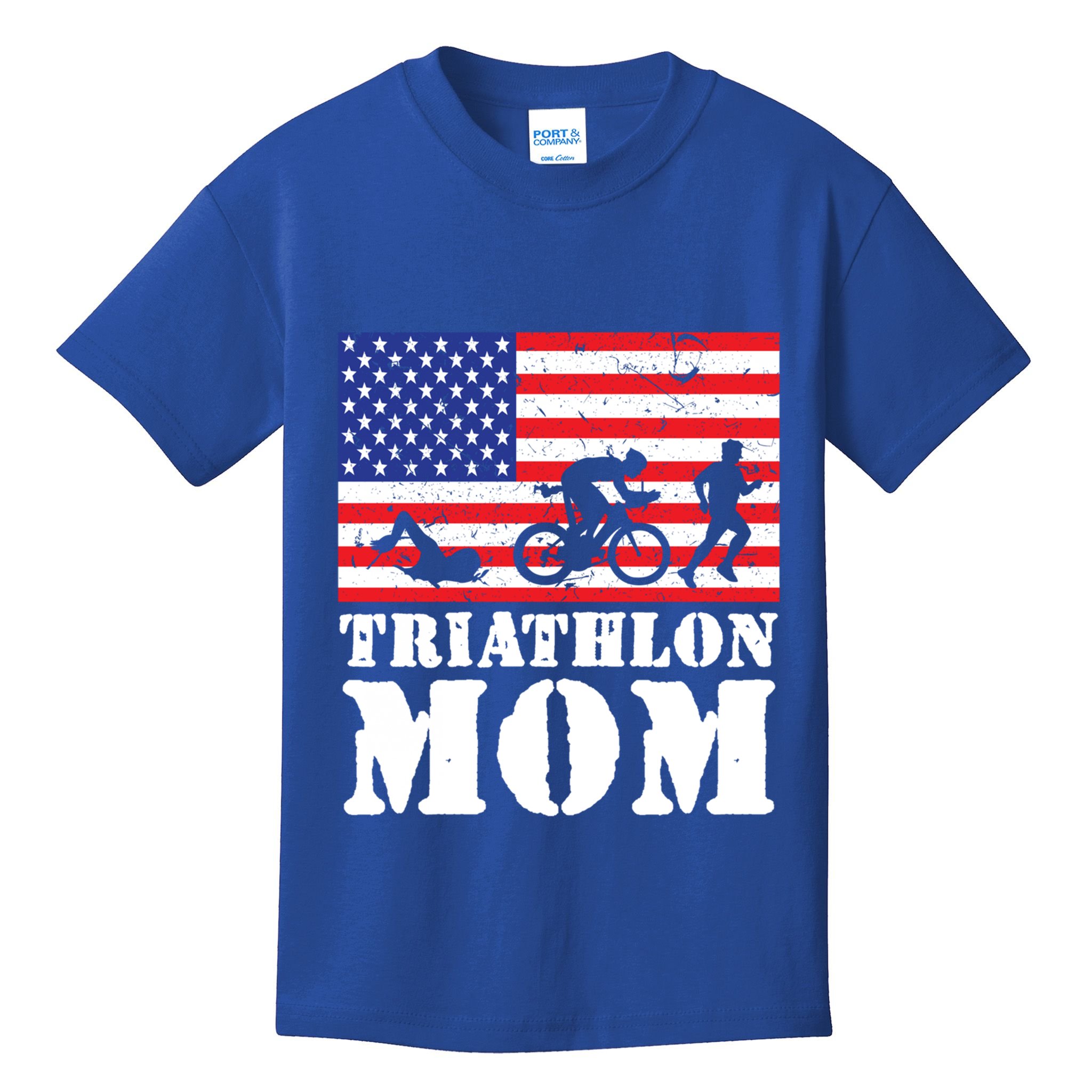 Usa American Distressed Flag Triathlon Mom For Her Gift Kids T-Shirt