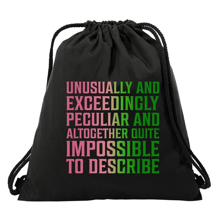Unusually And Exceedingly Peculiar Pin.K And Green Drawstring Bag