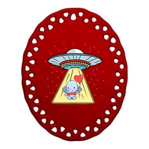 Ufo Abduction Elephant Valentines Day Meaningful Gift Ceramic Oval Ornament