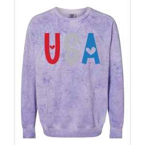 Usa America Est 1776 Patriotic 4th Of July Veteran Gift Colorblast Crewneck Sweatshirt