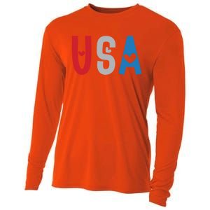 Usa America Est 1776 Patriotic 4th Of July Veteran Gift Cooling Performance Long Sleeve Crew