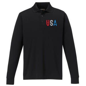 Usa America Est 1776 Patriotic 4th Of July Veteran Gift Performance Long Sleeve Polo