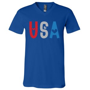 Usa America Est 1776 Patriotic 4th Of July Veteran Gift V-Neck T-Shirt