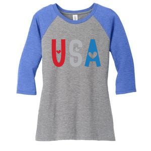 Usa America Est 1776 Patriotic 4th Of July Veteran Gift Meaningful Gift Women's Tri-Blend 3/4-Sleeve Raglan Shirt