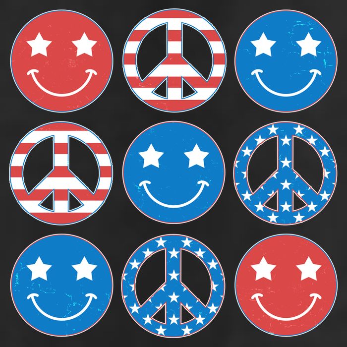 USA American Flag Peace Symbols Smiley Emoji 7 Panel Mesh Trucker Snapback Hat
