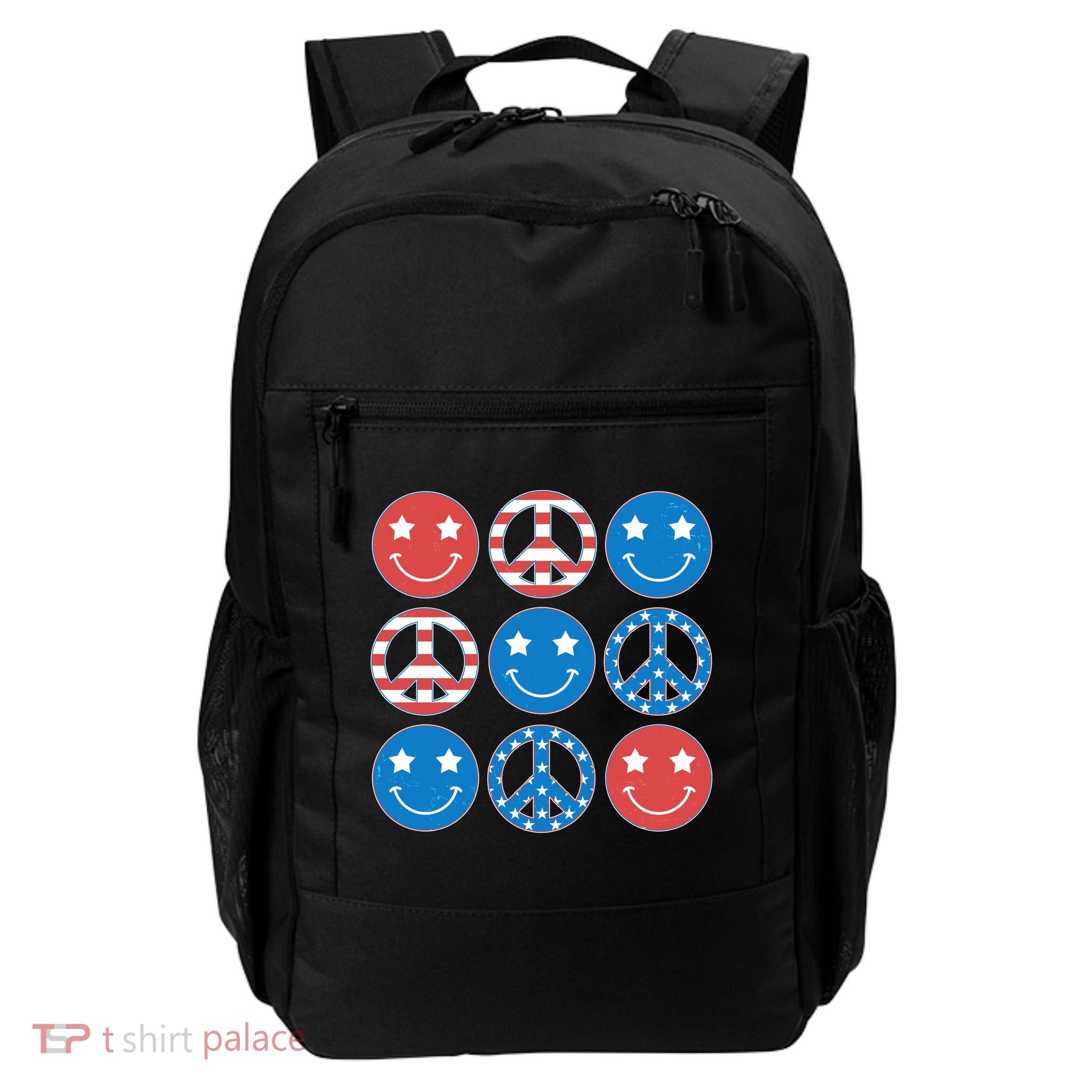 USA American Flag Peace Symbols Smiley Emoji Daily Commute Backpack