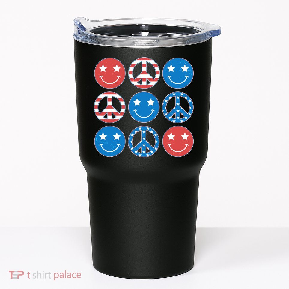 USA American Flag Peace Symbols Smiley Emoji Tumbler
