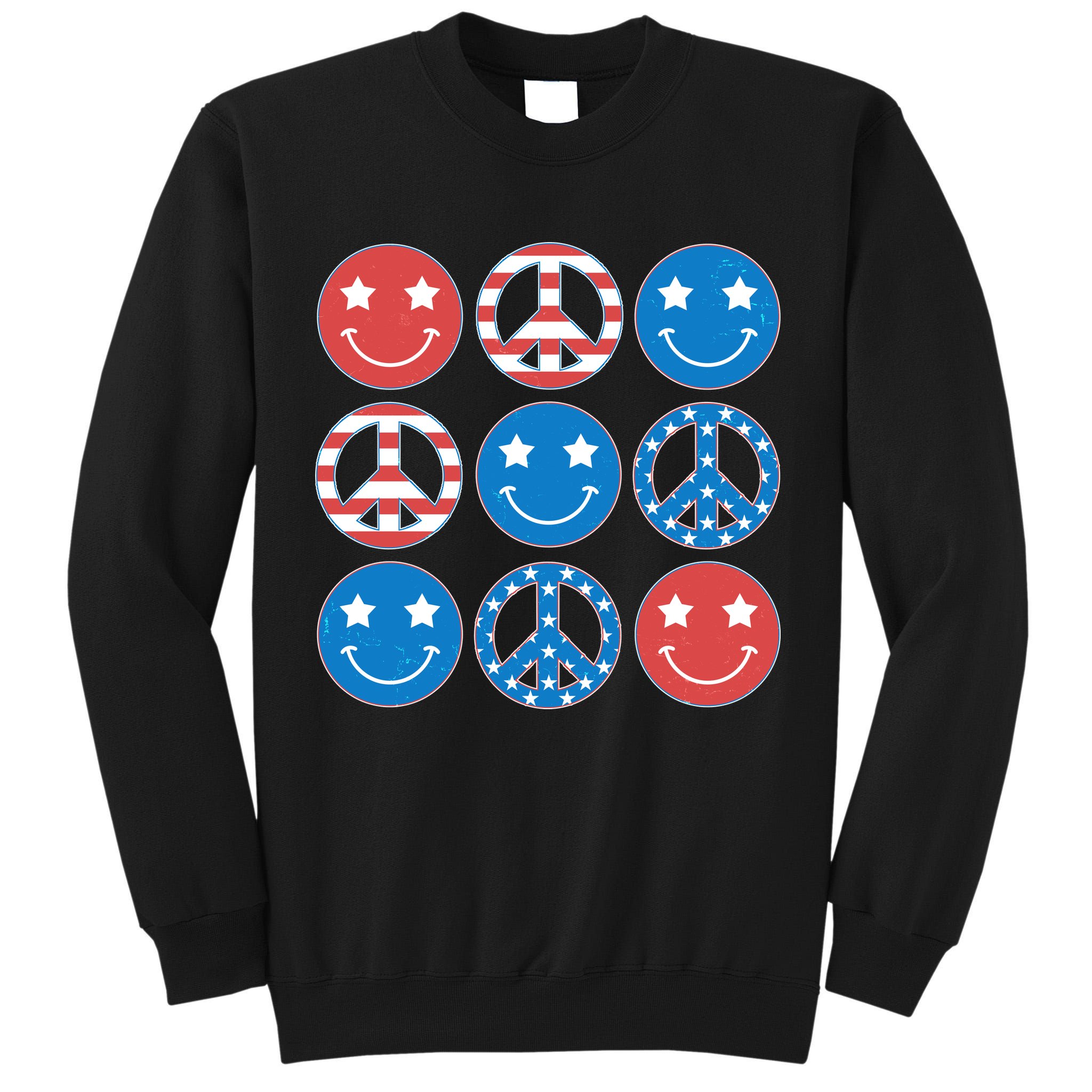 USA American Flag Peace Symbols Smiley Emoji Tall Sweatshirt