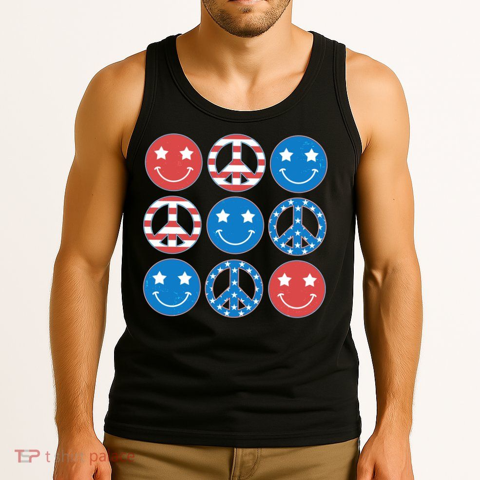 USA American Flag Peace Symbols Smiley Emoji Tank Top