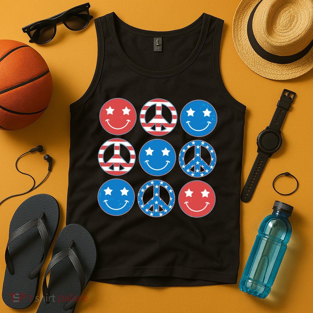 USA American Flag Peace Symbols Smiley Emoji Tank Top