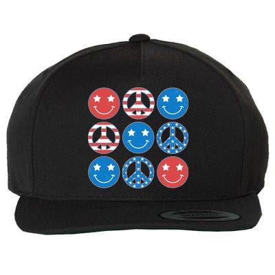 USA American Flag Peace Symbols Smiley Emoji Wool Snapback Cap