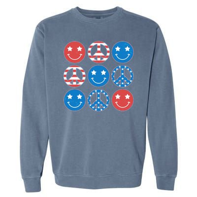 USA American Flag Peace Symbols Smiley Emoji Garment-Dyed Sweatshirt