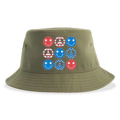 USA American Flag Peace Symbols Smiley Emoji Sustainable Bucket Hat