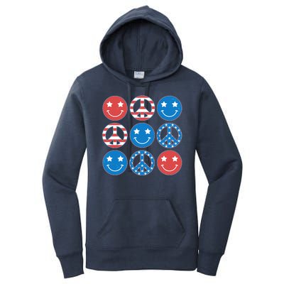 USA American Flag Peace Symbols Smiley Emoji Women's Pullover Hoodie