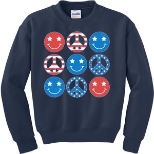 USA American Flag Peace Symbols Smiley Emoji Kids Sweatshirt