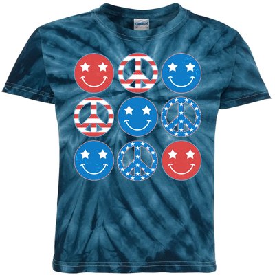 USA American Flag Peace Symbols Smiley Emoji Kids Tie-Dye T-Shirt