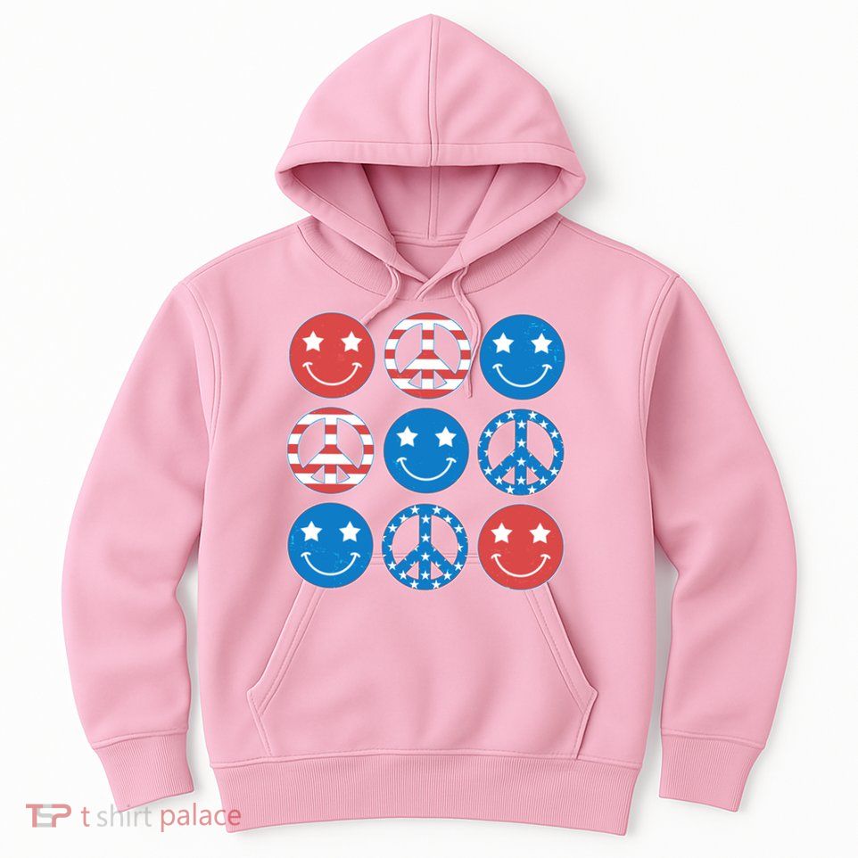USA American Flag Peace Symbols Smiley Emoji Hoodie