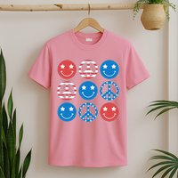USA American Flag Peace Symbols Smiley Emoji T-Shirt
