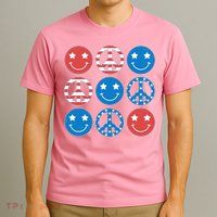 USA American Flag Peace Symbols Smiley Emoji T-Shirt