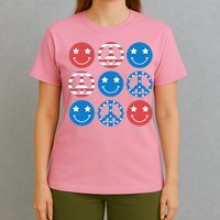 USA American Flag Peace Symbols Smiley Emoji T-Shirt