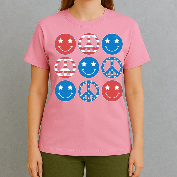 USA American Flag Peace Symbols Smiley Emoji T-Shirt