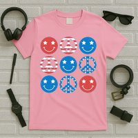 USA American Flag Peace Symbols Smiley Emoji T-Shirt